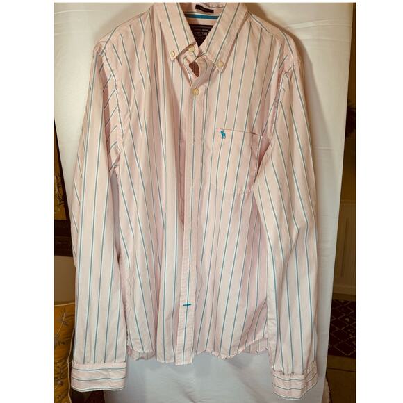 Abercrombie & Fitch Pink Blue Stripe Y2K Button Down Big Tall Mens Sz XXL Muscle - Picture 3 of 9